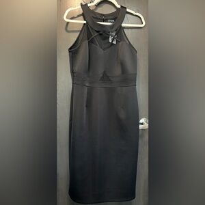 Little Black dress Sleeveless hourglass high neck Midi Dress medium large  🆕
